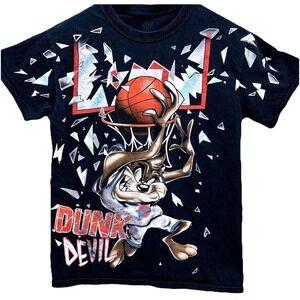 Looney Tunes Space Jam Dunk Devil T-Shirt Size XS Black Taz Tasmanian Distressed